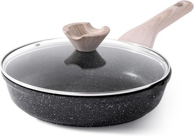 Non-Stick Frying Pan with Lid, 24 cm Granite Coating Pan Induction, Healthy a...
