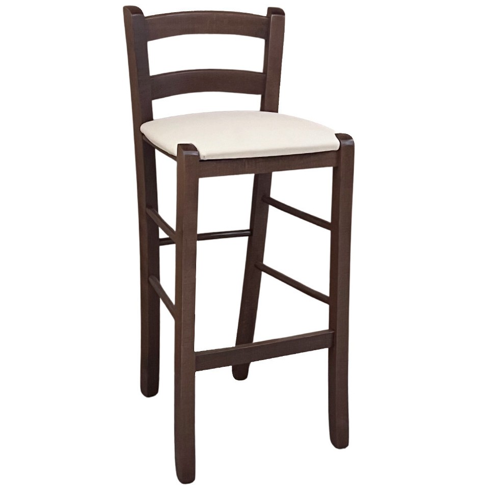 Tabouret en Bois Noyer Sombre H 67 Siège Rembourré Cuir Artificiel
