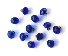 VINTAGE 12 COBALT BLUE PATCHWORK CUT FACETED GLASS BUTTON • 7mm • BRASS SHANK