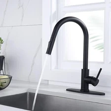 Black Kitchen Faucet Swivel Sink Pull Down Spray High Arc Mixer Tap With Cover