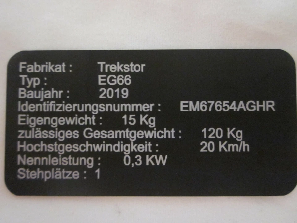 E Scooter Typenschild Drohne KFZ Schild graviert Anhänger 60 X 30 mm Gravur Alu