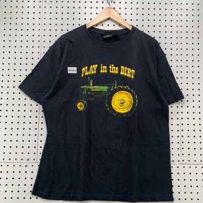 John Deere Shirt Black Play In The Dirt Tractor Graphic Men XL 23x29