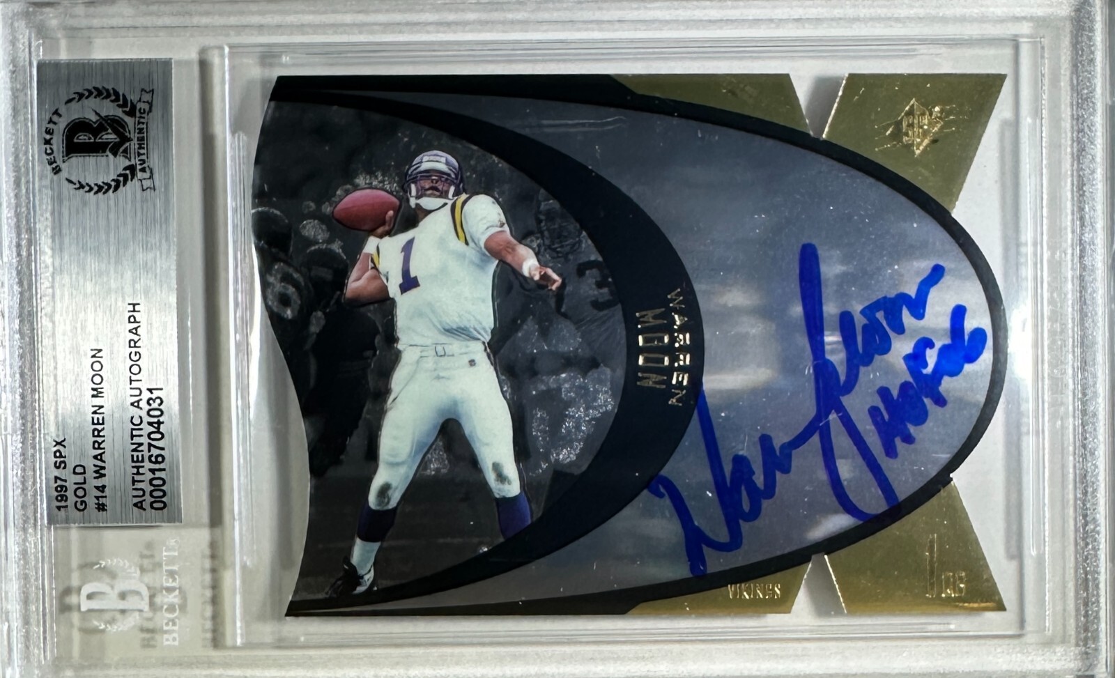 Warren Moon Minnesota Vikings auto inscribed card 1197 UP SPX #14 NFL BAS Encap 