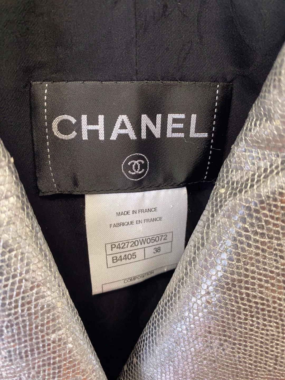Giacca blazer corta vera pelle di agnello nera CHANEL dettagli argento taglia 38