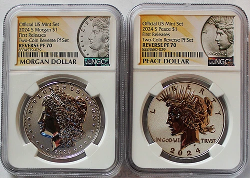 2024-S 1$ MORGAN AND PEACE REVERSE PROOF SILVER DOLLARS NGC REVERSE PF70 FR