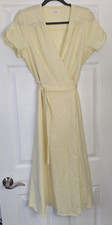 NWOT hiraya Midi Wrap Dress Dust Yellow Pinstripe Short Sleeve Size M