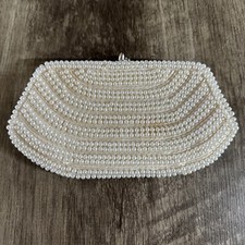 Vintage White Beaded Bead Coin Change Bag Purse Clutch 1950's - 1960s