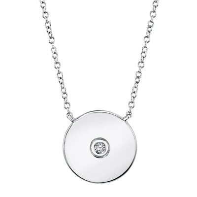 Diamant Kreis Scheibe Anhänger Halskette 14k Weißgold natürlich rund verstellbar