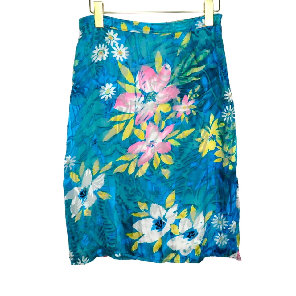 Falda midi floral con abertura lateral Y2k Wet Seal verde azulado tropical coco niña 28" Foto 3 de 4