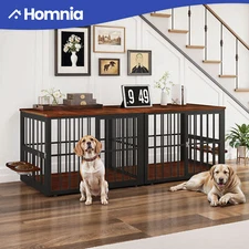 87" Large Dog Crate Furniture TV Stand Wooden Kennel for 2 Dogs Heavy Duty