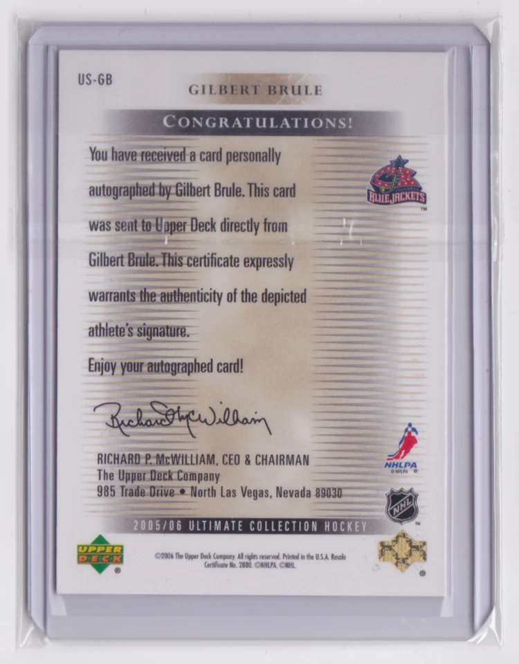 2005-06 UD ULTIMATE COLLECTION SIGNATURES GILBERT BRULE #US-GB BLUE JACKETS - Image 2 of 2