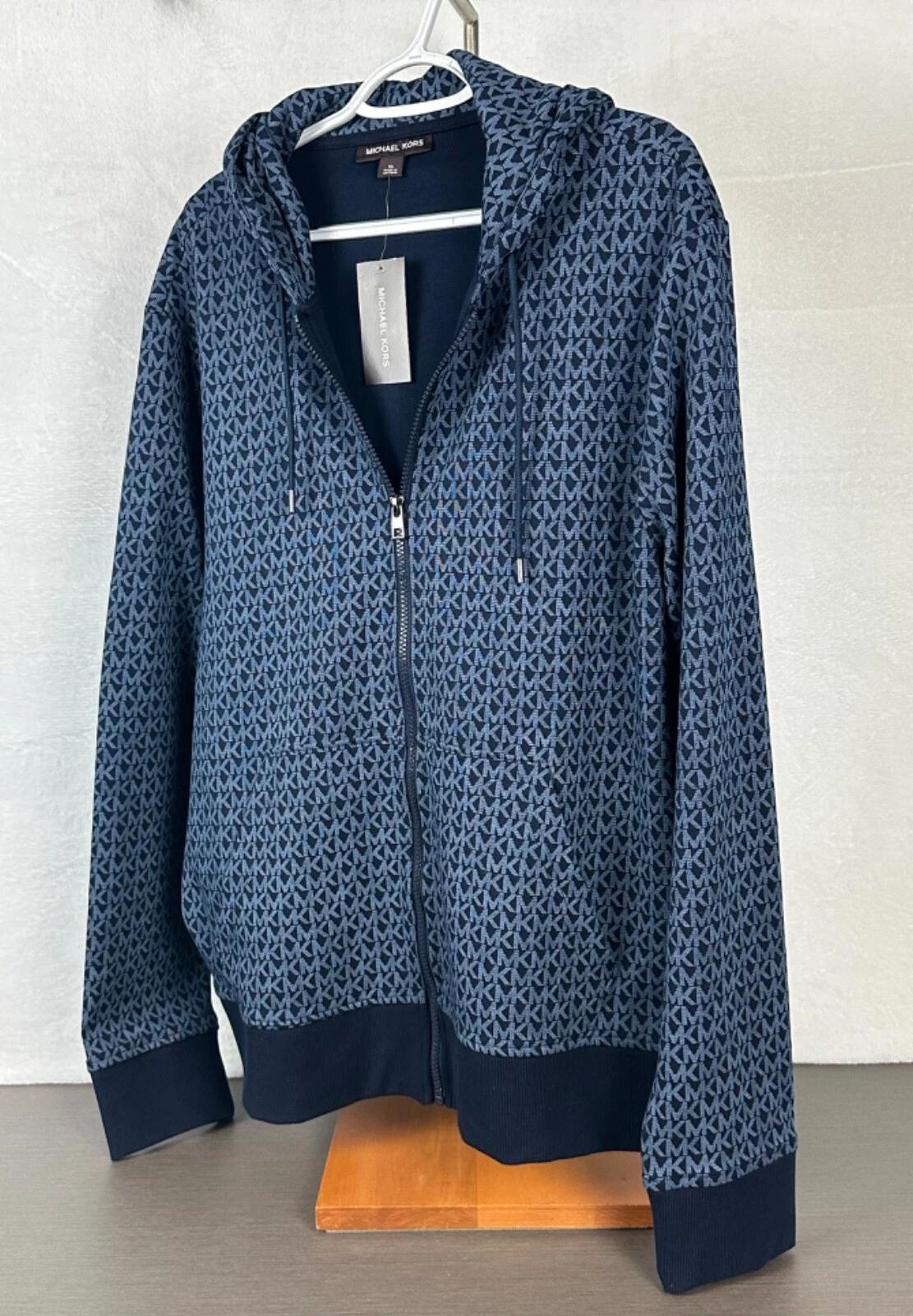 Felpa giacca Michael Kors uomo blu notte firma logo zip XL NUOVA CON ETICHETTE $198