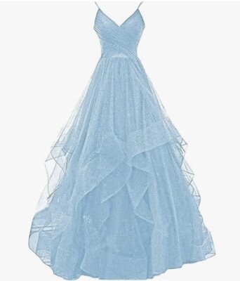 Glitter Ball Dresses Long Spaghetti Straps Prom Dress A-line Princess Wedding...