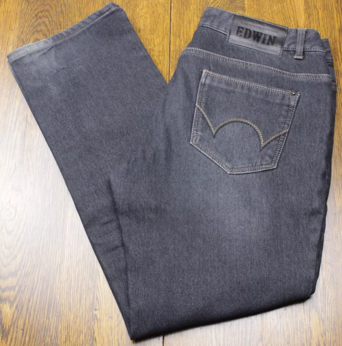EDWIN fleece lined black jeans sz 32 japanese denim straight stretch henus EUC