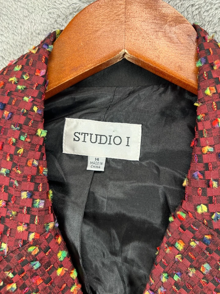 Chaqueta Blazer Studio I Tweed Mujer 14 Rojo Multi Tejido Satinado Damas Foto 3 de 4