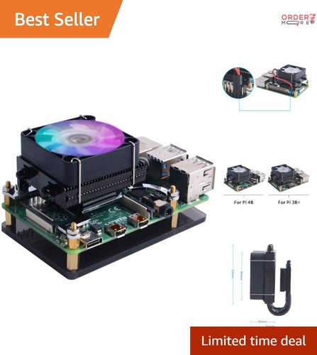 Raspberry Pi Cooling Fan Copper Heatsink 5V Low Noise RGB CPU Cooler