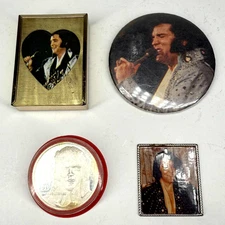 Elvis Presley Lot of 4 Small Collectible Coin Button Picture Mini Frame Vintage