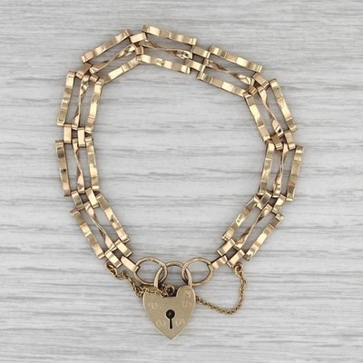 Antique Heart Lock Bracelet 9k Yellow Gold 6.75'' 9mm