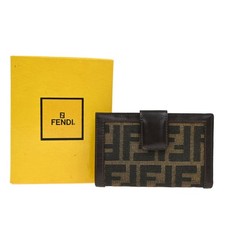 FENDI Logo Zucca Pattern Bifold Wallet Canvas Leather Brown Black Italy 05RL549