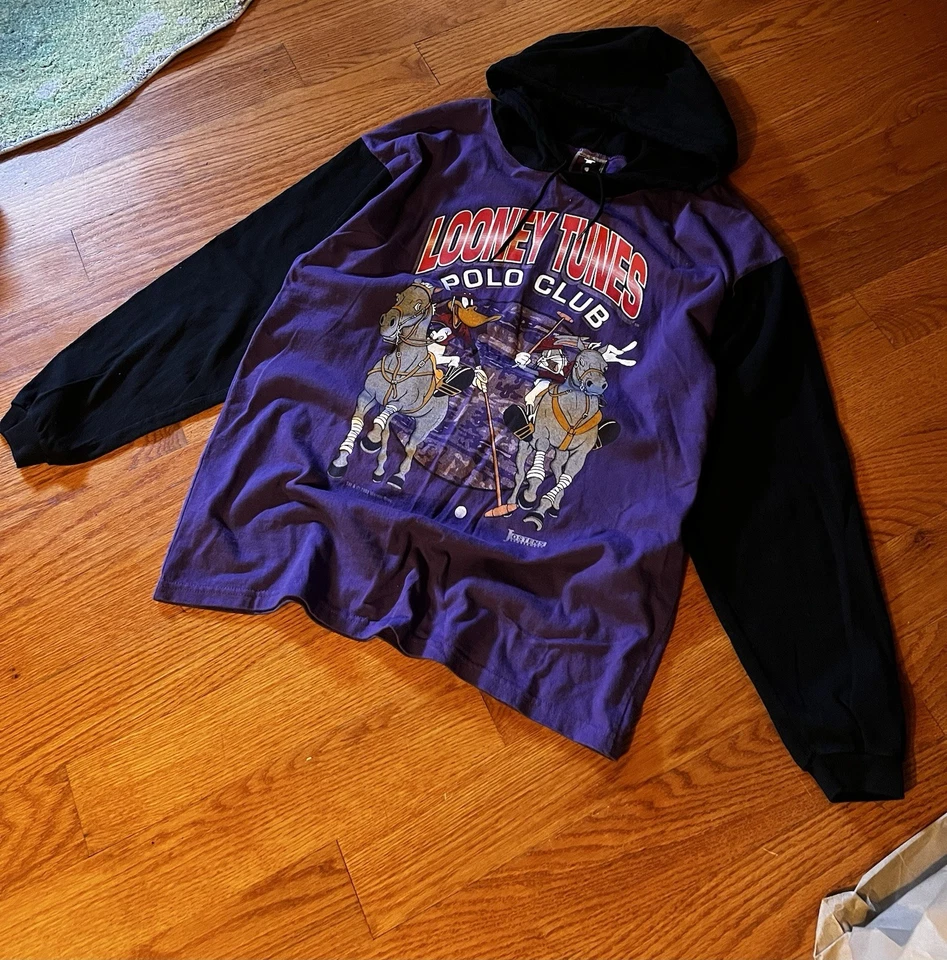 1993 EUA Made Looney Tunes Polo Club Roxo Hoodie Josten Sports - Imagem 4 de 4