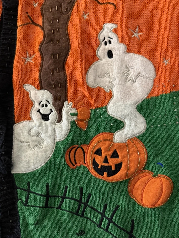 Chaleco Suéter Feo Halloween Años 90 De Colección 2XL Casa Embrujada Fantasmas Abuela Casa de Campo Foto 4 de 4