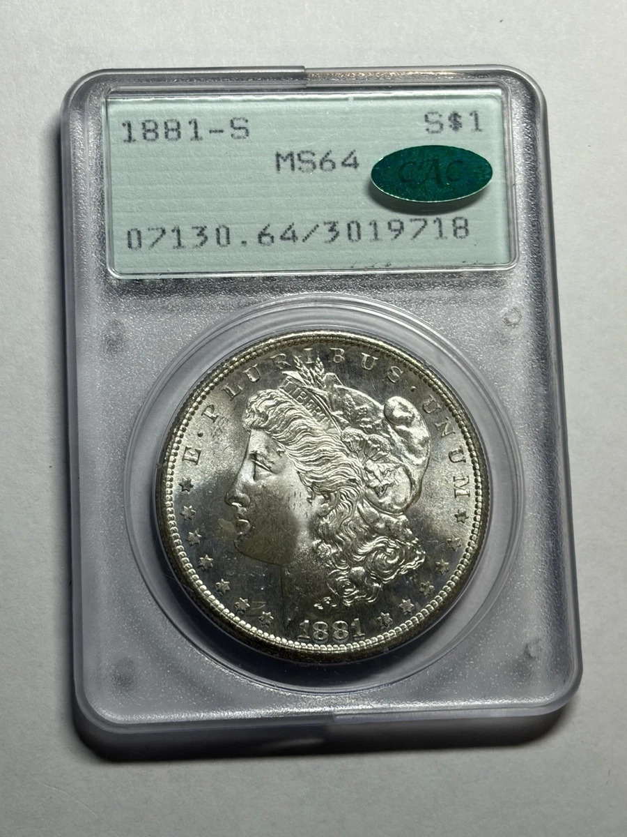 PCGS & CAC Certified MS 64 Graded 1881 Year Morgan US Dollars