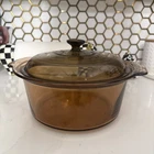 Vtg Large Vision Corning Ware Pyrex Amber  5L Dutch Oven Stock Pot Casserole USA