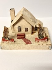 Vintage Christmas Village Putz House White Gold Mica Made In USA