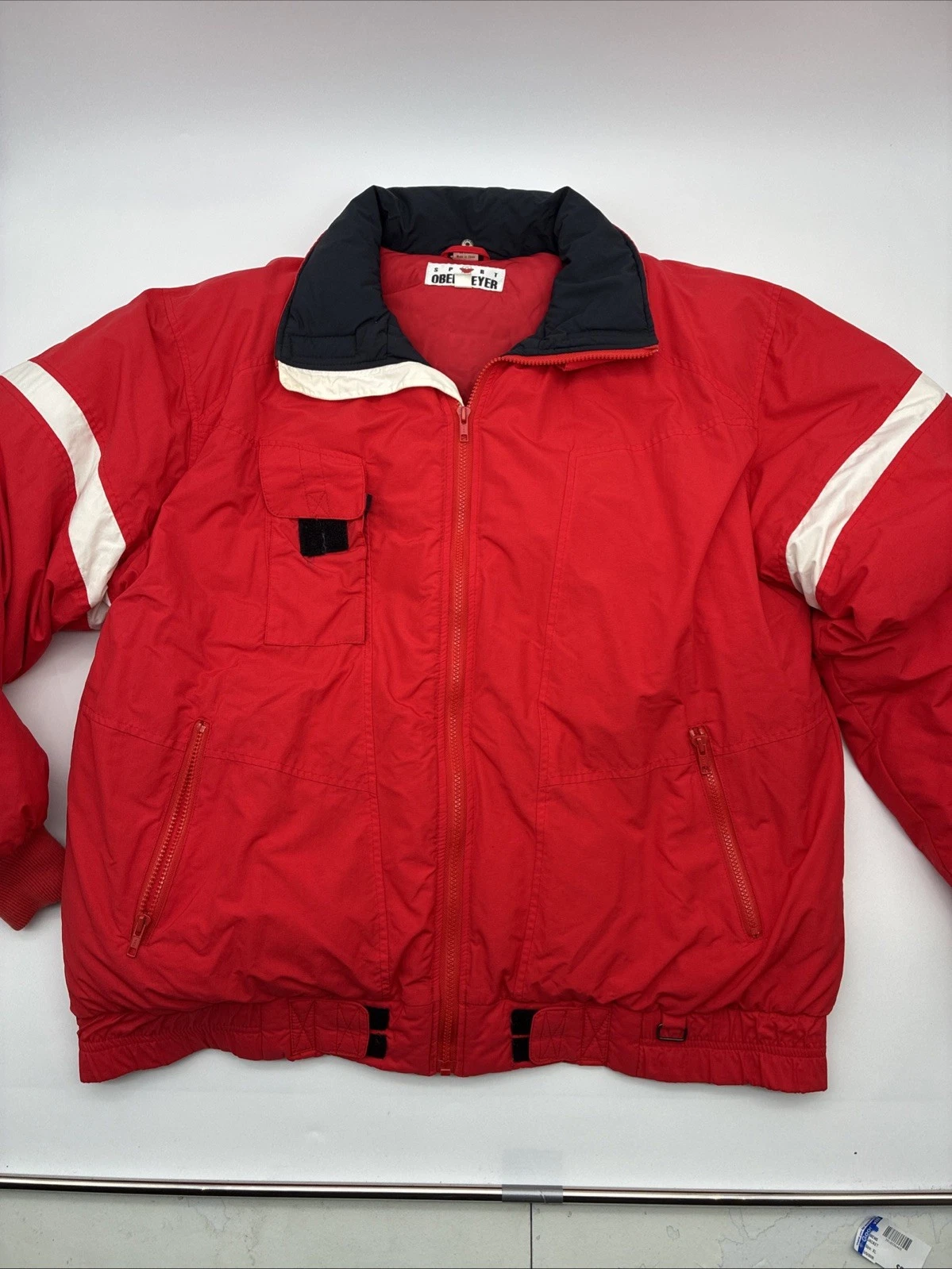 VTG Obermeyer Sport Puffer Jacket Mens XL Red White Black Snowboard Ski Y2K.
