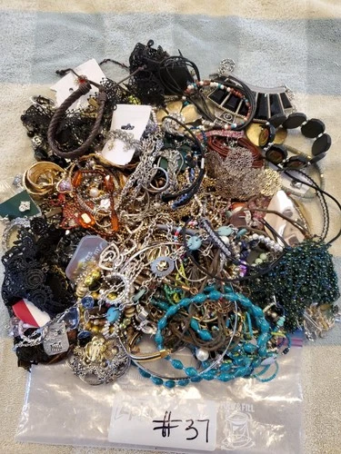 Lot #37 Vtg Costume Jewelry Wearable Repairable Craft Mixed Materials Color 5 lb