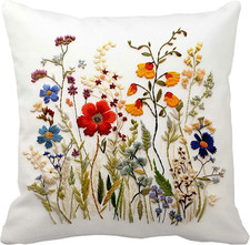 Wildflower Faux Embroidery Print 18X18 Inch Throw Pillow Cover Boho Embroidered