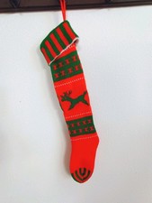 SHIPS Vintage Kurt Adler 1979 Long Reindeer Knit Christmas Sock Stocking 24"