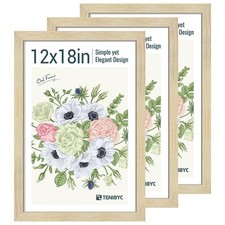 12x18 Poster Frame Set - 3 Pack - Natural Oak Wood - Tempered Glass - for Wal...