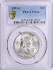 1953 S Franklin Half PCGS MS66 Brilliant White Secure PCGS Holder Spotless