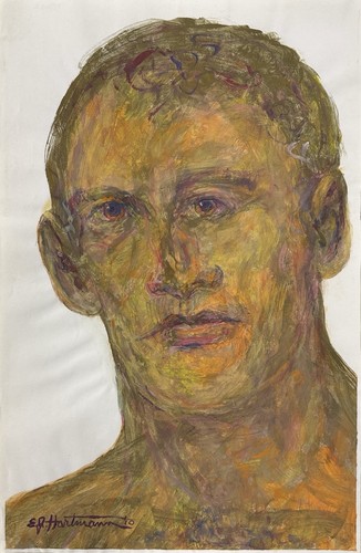 Vintage Expressionist Portrait von E.J. Hartmann, signiert (Mischtechnik auf Papier) - Bild 5 von 5
