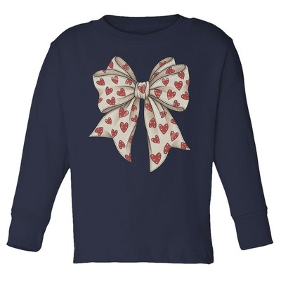 Coquette Bow with Hearts - Cute Valentine's Day Gift Toddler Long Sleeve TShirt
