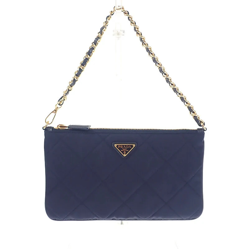 PRADA Chain Shoulder Bag Handbag Tessuto Impunto Nylon Navy Women's ISY