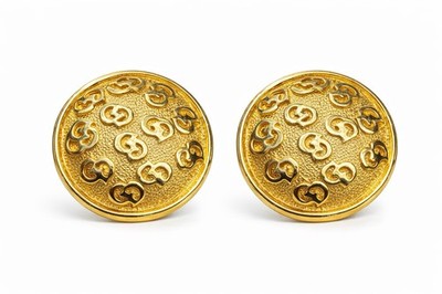Vintage Dior Clip On Gold Tone Dome Textured Logo Disc 1.25 Statement Quiet Luxe