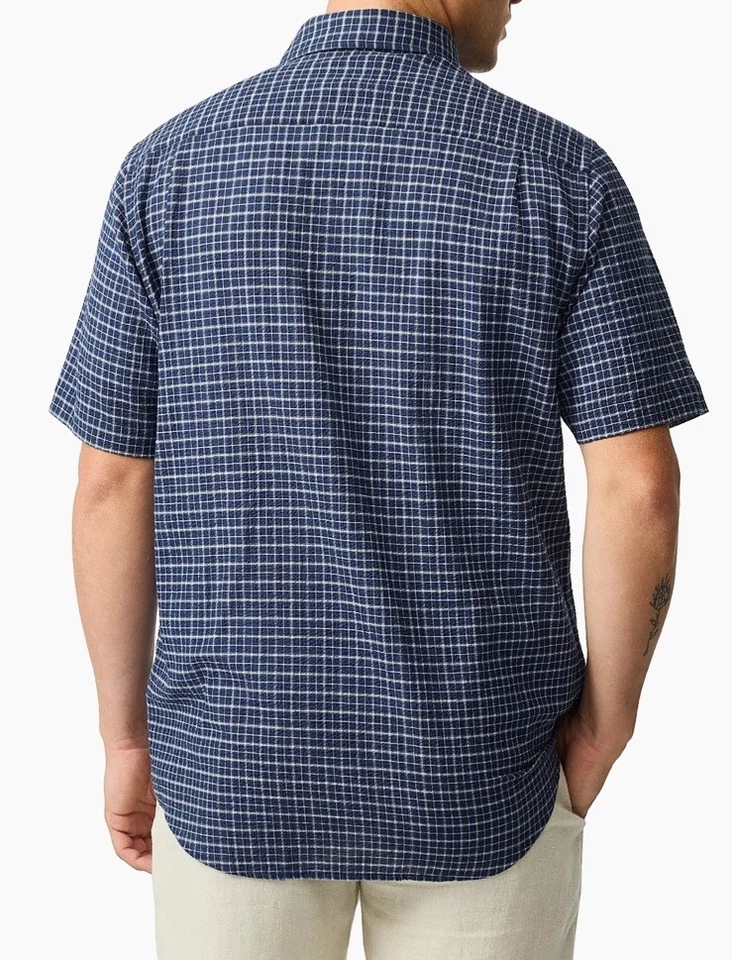 Camisa masculina xadrez azul marinho manga curta Rodd & Gunn Gowenbridge Seersucker 2XL - Imagem 3 de 4