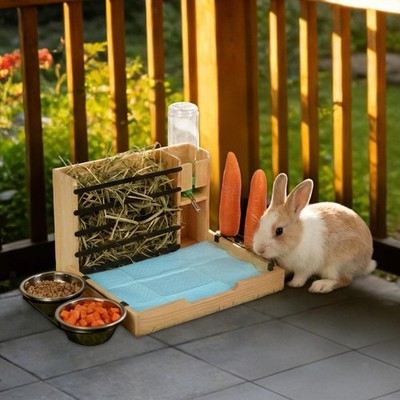 Holz Kaninchen Heu Futterautomat Praktischer Futterspender für Kleintiere Hase Kaninchen