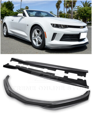 For 16-18 Camaro RS | T6 Style PLASTIC BLACK Front Bumper Splitter W/ Side Skirt