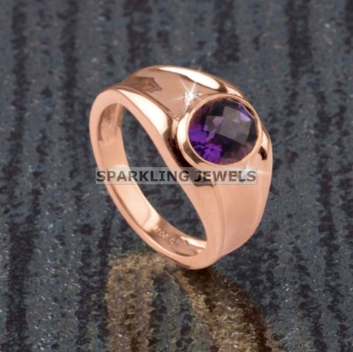 Lustrous Amethyst Oval Cut With 925 Silver Gold Plated Ring For Men #C1 #