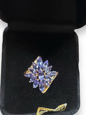 14k Yellow Gold 2ct Ttw Tanzanite Starburst Cluster Ring