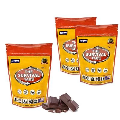 THE SURVIVAL TABS 3 Pack of 12 tabs Survival Tabs - Emergency Food Supply - Chocolate