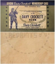 DAVY CROCKETT CLUB MEMBERSHIP CARD - VINTAGE REPRINT