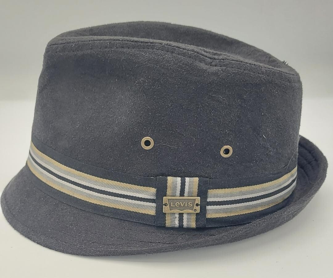 Levis black fedora hat S/M striped tan/gray/black banded