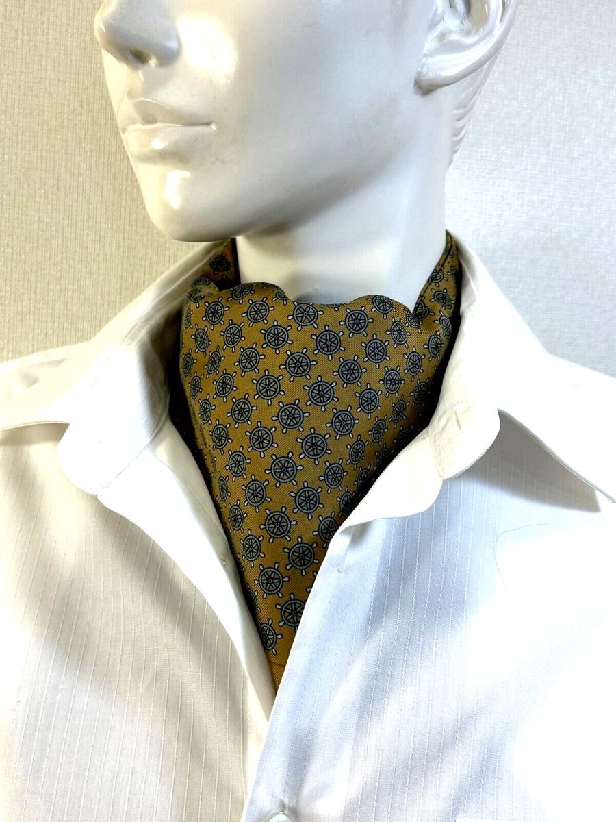 HERMÈS シルク アスコットタイ HERMES Ascot tie 100% silk Rudder pattern France Light brown