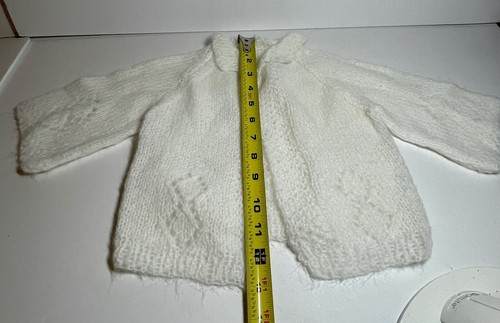 Handmade knit Sweater Cardigan White Baby/ Doll Clothing - Picture 4 of 5