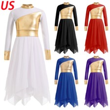 Girls Metallic Lyrical Dance Dress Liturgical Workship Dancewear Costumes
