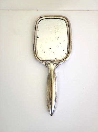ALPACCA HOKA, Antique Silver Plated Hand Mirror, Art Deco, Germany 1900's, 11"